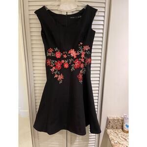 Karen Millen Cotton Blend Women's Dress Fit&Flare Black Embroidered Dress A+